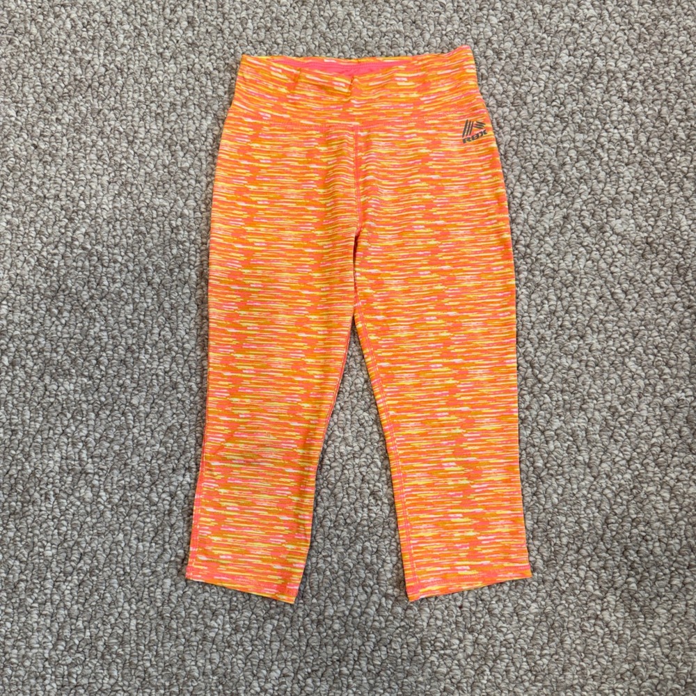 RBX Girls Performance Capri Leggings Orange Pink Space Dye Size 6X Activewear